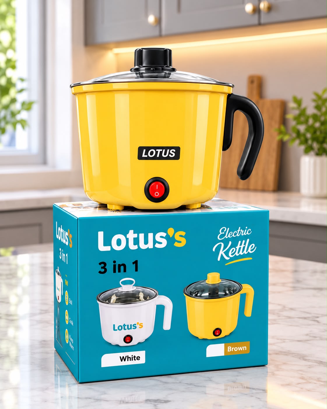 3-in-1 Electric Kettle 1.2L – Noodle Maker & Egg Boiler